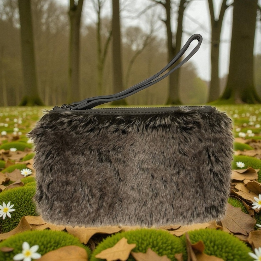 RESTORATION HARDWARE Pre Loved Small Brown Faux Fur Wristlet Clutch
